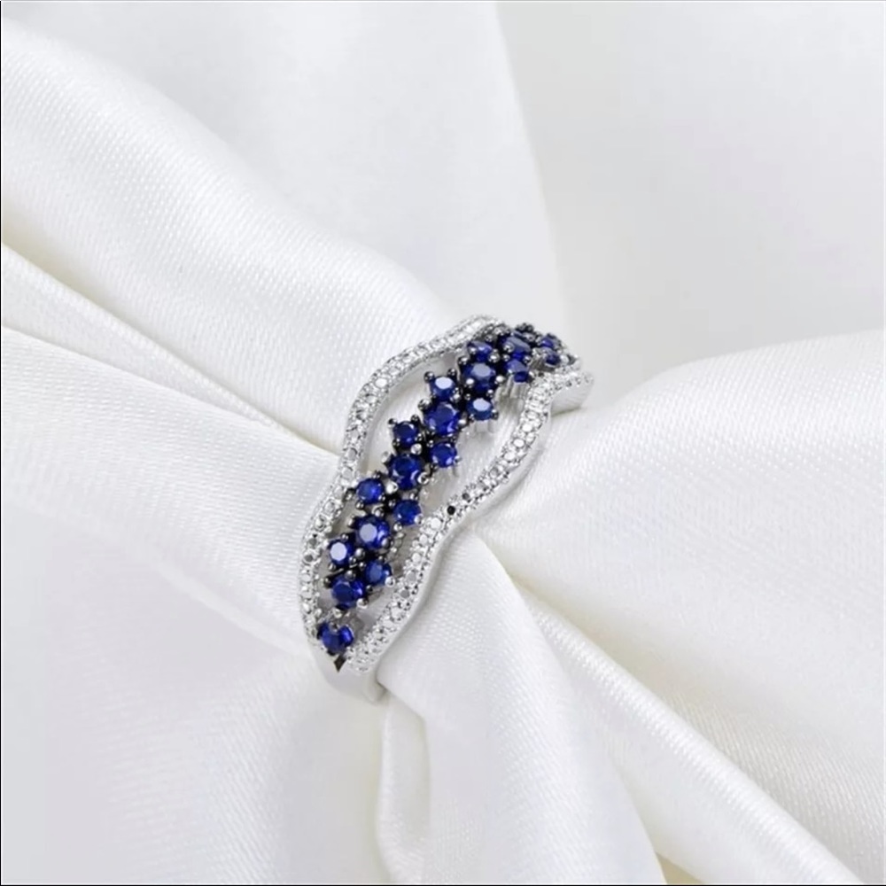 NWT 925 silver Blue Crystal Multi Layer Ring - Picture 3 of 4